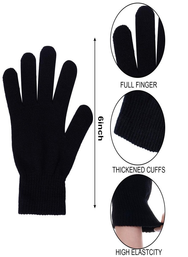 Yymobt 6 Pack Winter Hats and Gloves Beanies Hats and Gloves Set Warm Beanies Hat Elasticity Full Finger Glove for Cold Weather (Black) - Image 3